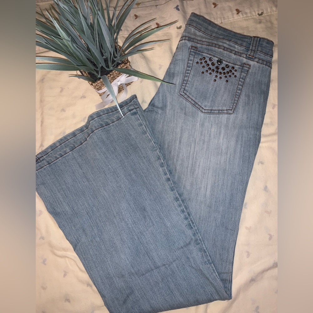 Vintage clash Rhinestone with buckle flare jeans